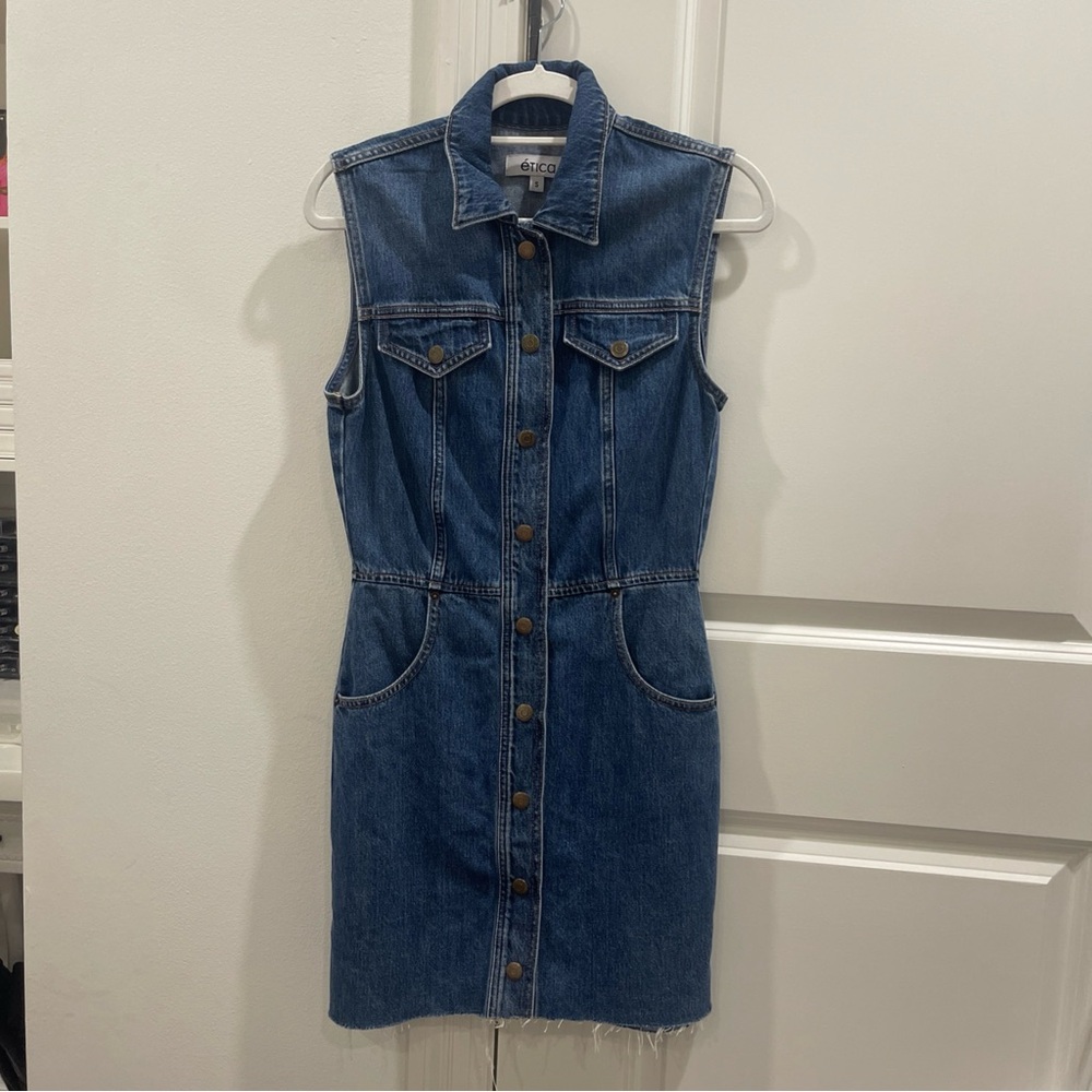 EUC Etica Jori Sleeveless Denim Snap Front Mini Dress Sz S